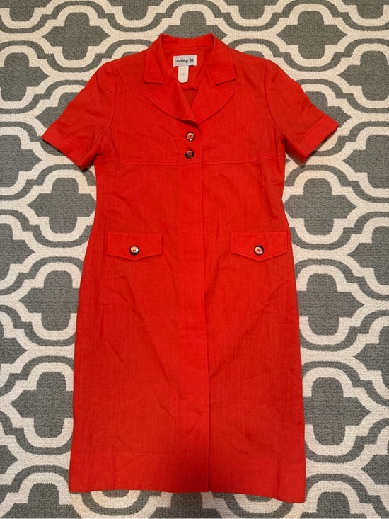Henry Lee Dresses & Skirts - Vintage Henry Lee orange red button up collared midi knee length dress 70s 80s
